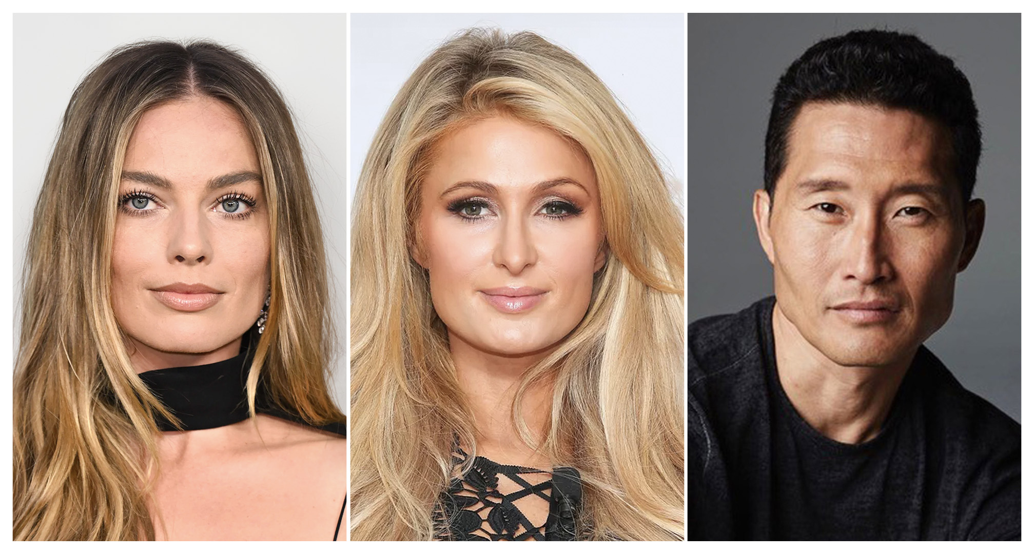 collage de margot robbie, paris hilton y daniel dae kim