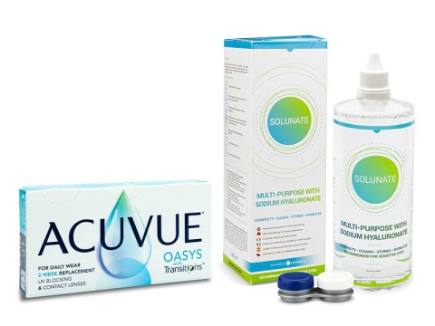 Acuvue Oasys with Transitions (6 lentillas) + Solunate Multi-Purpose 400 ml con estuche