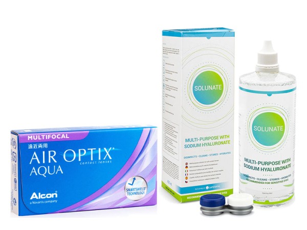 Air Optix Aqua Multifocal (6 lentillas) + Solunate Multi-Purpose 400 ml con estuche