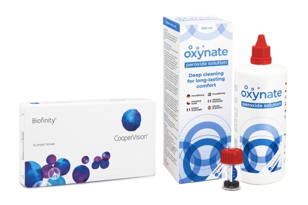 Biofinity (3 lentillas) + Oxynate Peroxide 380 ml con estuche