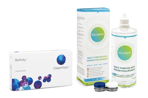 Biofinity (3 lentillas) + Solunate Multi-Purpose 400 ml con estuche