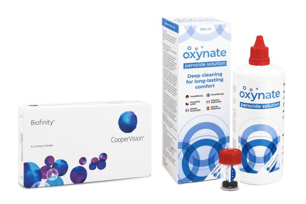 Biofinity (6 lentillas) + Oxynate Peroxide 380 ml con estuche