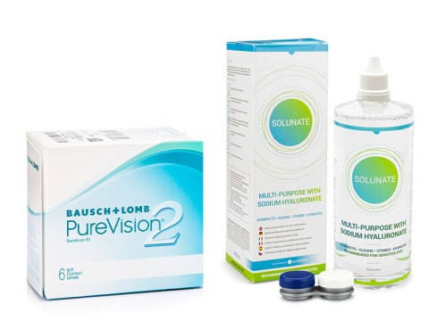 PureVision 2 (6 lentillas) + Solunate Multi-Purpose 400 ml con estuche